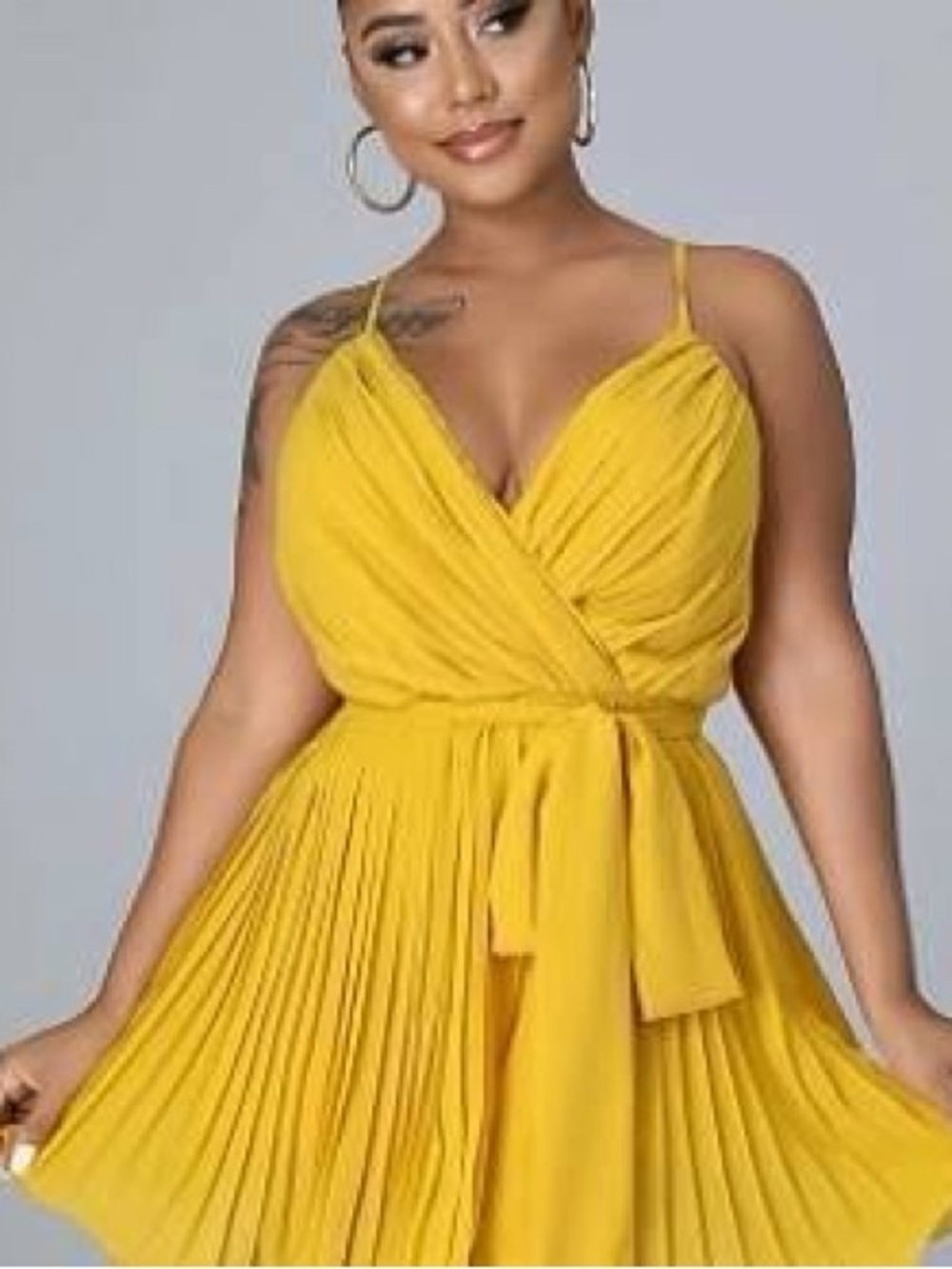 Miss Avenue Mustard Yellow Spaghetti-Strap Wrap Mini Dress - Picture 4 of 10